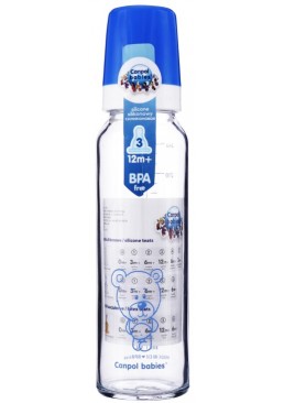 Пляшечка для годування скляна Canpol Babies із силіконовою соскою №42/101, 240 мл